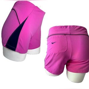 Nike Dri-Fit Fitness High‎ Waisted Lined Pink & Navy Shorts W/ Zip Pocket Sz XS